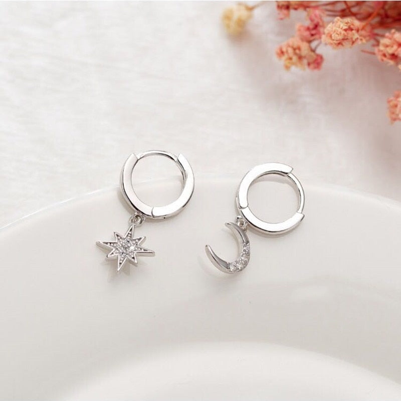 contracted asymmetric crystal Star fashion Drop earrings