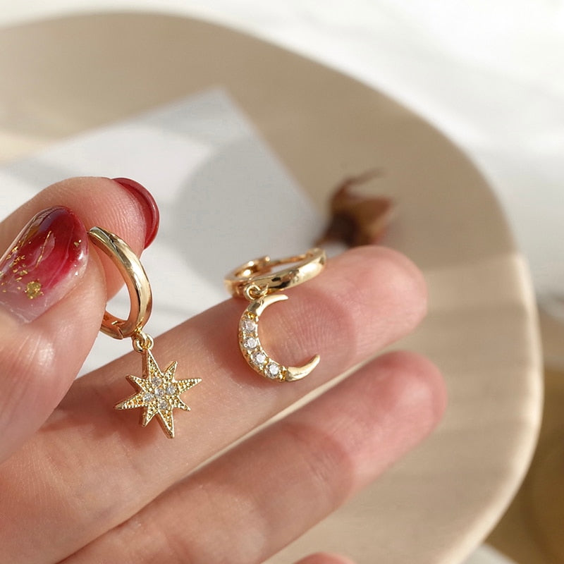 contracted asymmetric crystal Star fashion Drop earrings