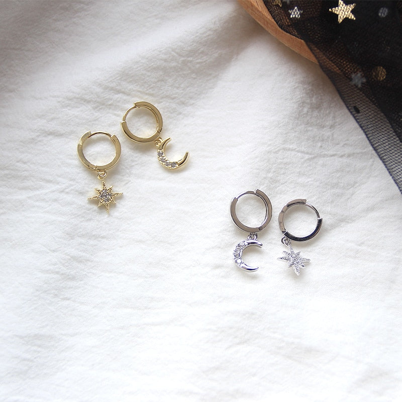 contracted asymmetric crystal Star fashion Drop earrings