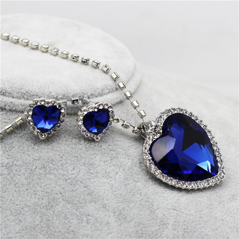 Women Crystal Rhinestones Necklace Earrings Ring Bracelet Set