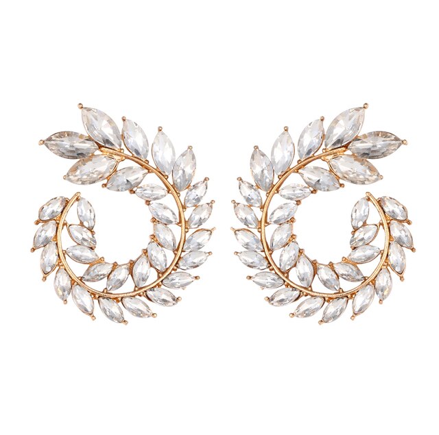 Bohemian Rhinestone Gold Color Leaf Earring&Necklace Set