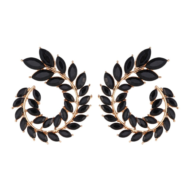 Bohemian Rhinestone Gold Color Leaf Earring&Necklace Set