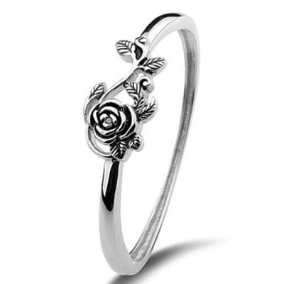 Black Rose with CZ Micro  Vintage Flower Rings