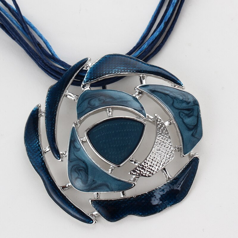 retro blue enamel round hollow pendant necklace bridal wedding jewelry sets