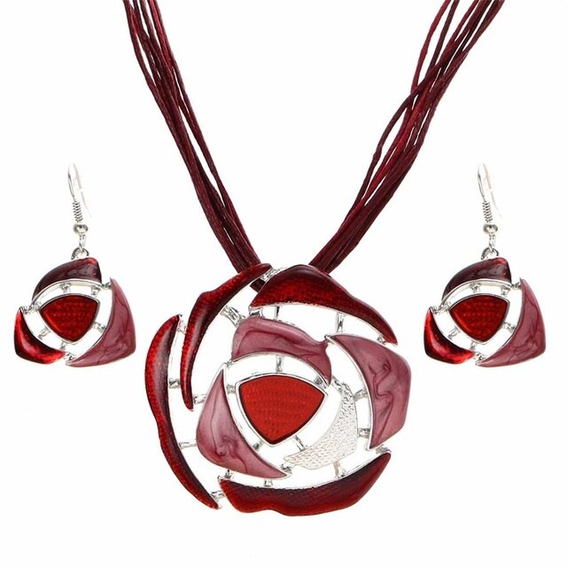 retro blue enamel round hollow pendant necklace bridal wedding jewelry sets