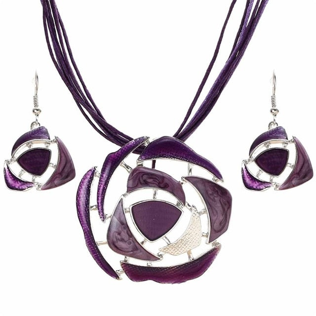 retro blue enamel round hollow pendant necklace bridal wedding jewelry sets