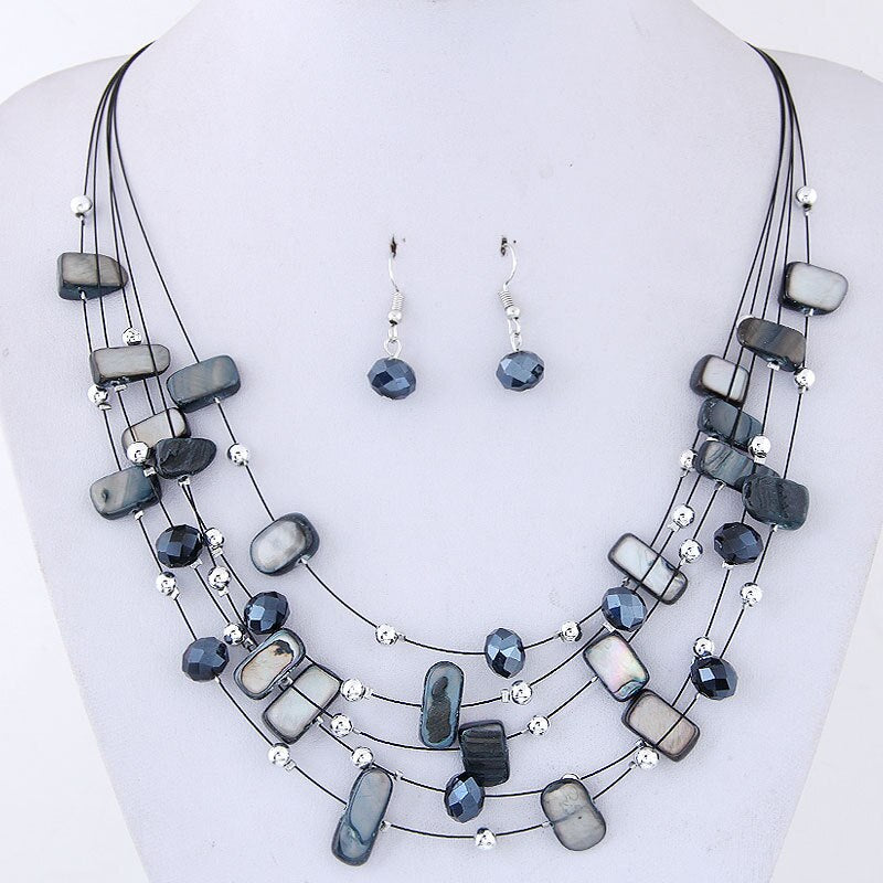 Multilayers Necklace Earrings Crystal Shell Jewelry Sets