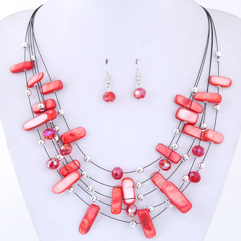 Multilayers Necklace Earrings Crystal Shell Jewelry Sets