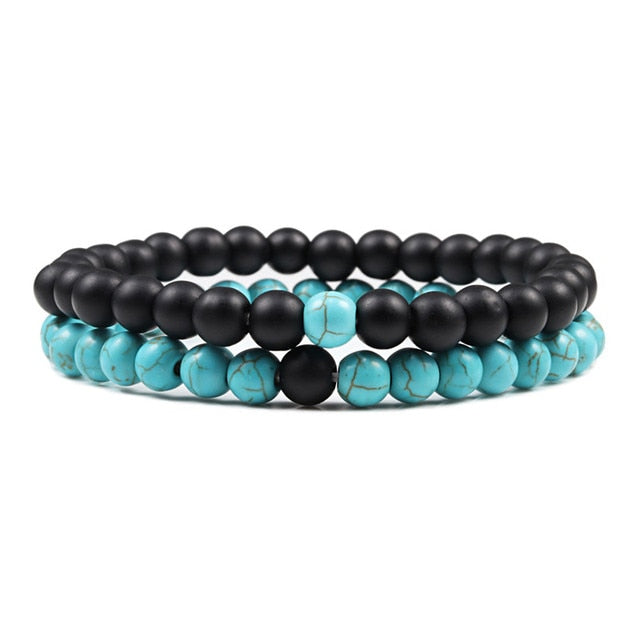 Natural Black Matte Blue Turquoises Beaded Stone Bracelets