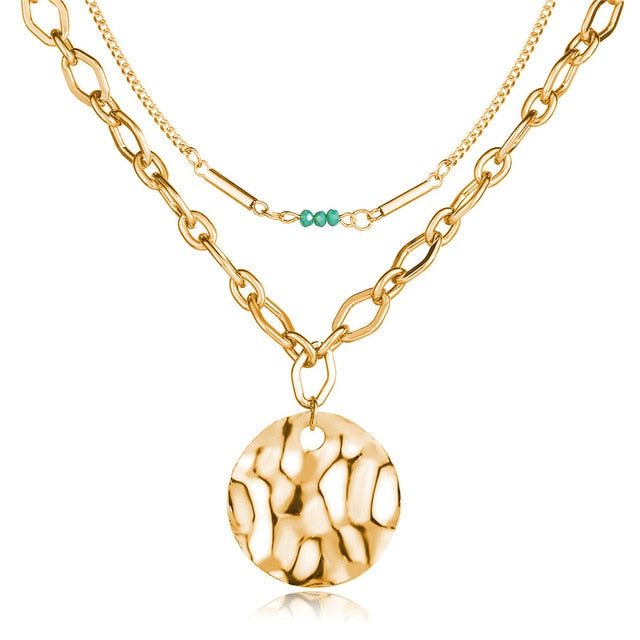 Fashion Multi Layer Lock Portrait Pendants Necklaces