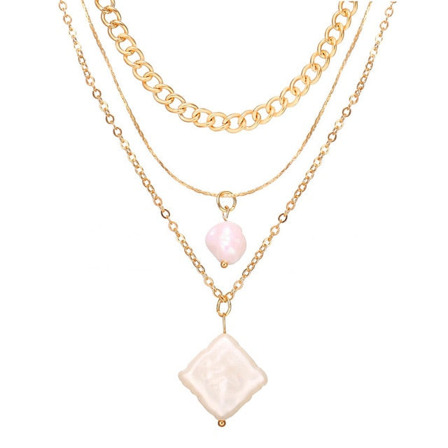 Fashion Multi Layer Lock Portrait Pendants Necklaces