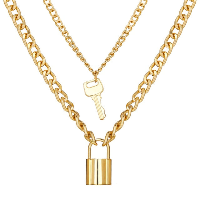 Fashion Multi Layer Lock Portrait Pendants Necklaces