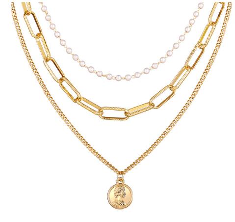 Fashion Multi Layer Lock Portrait Pendants Necklaces