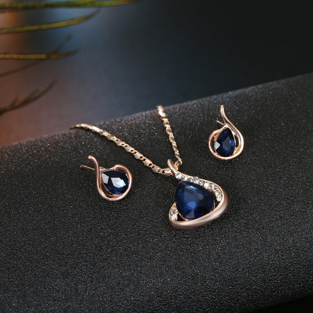 Water drop pendant  Earrings For Women Silver Color Jewelery Sets