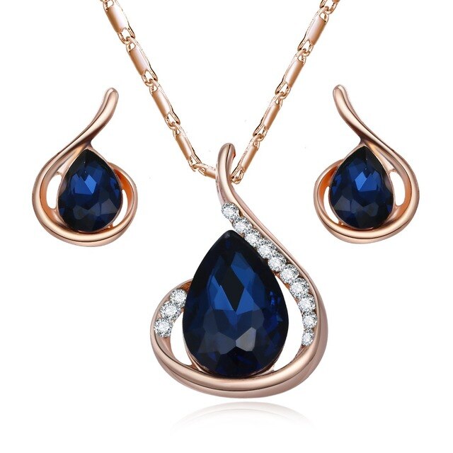 Water drop pendant  Earrings For Women Silver Color Jewelery Sets