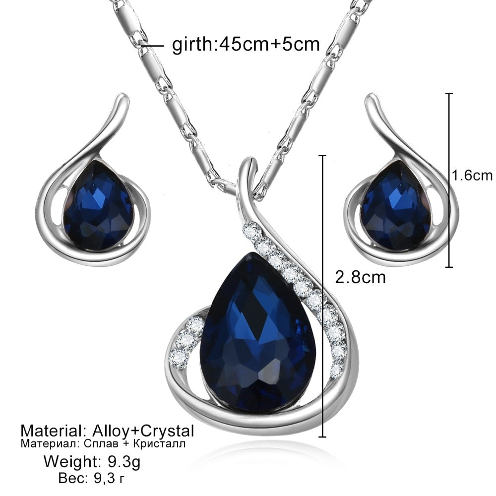 Water drop pendant  Earrings For Women Silver Color Jewelery Sets