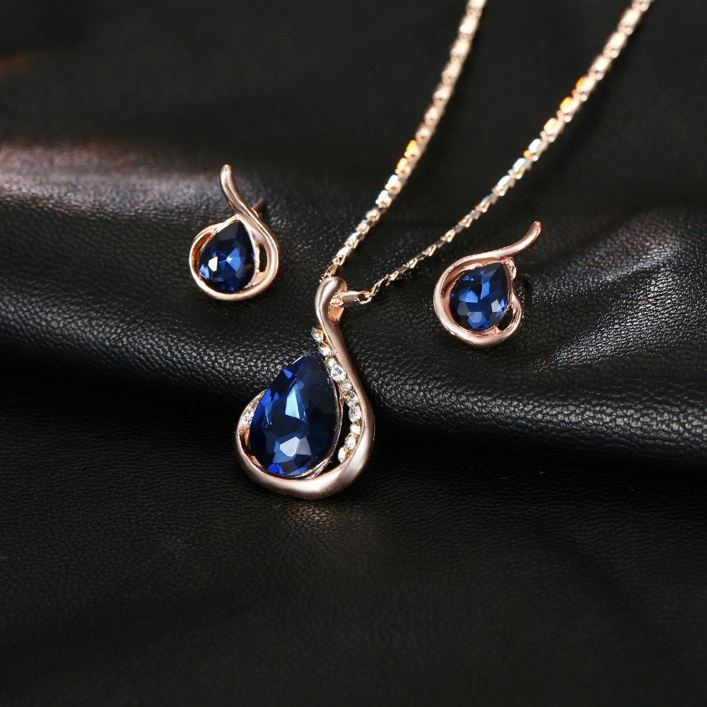Water drop pendant  Earrings For Women Silver Color Jewelery Sets