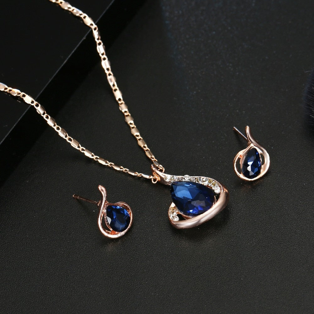 Water drop pendant  Earrings For Women Silver Color Jewelery Sets