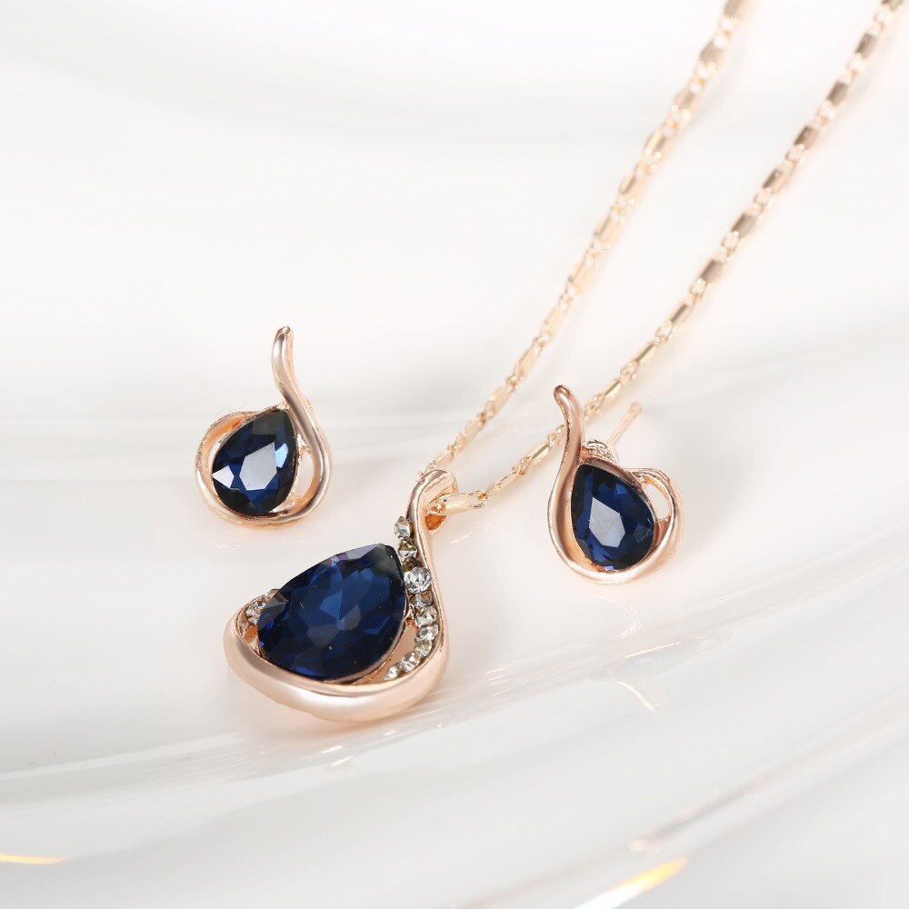 Water drop pendant  Earrings For Women Silver Color Jewelery Sets
