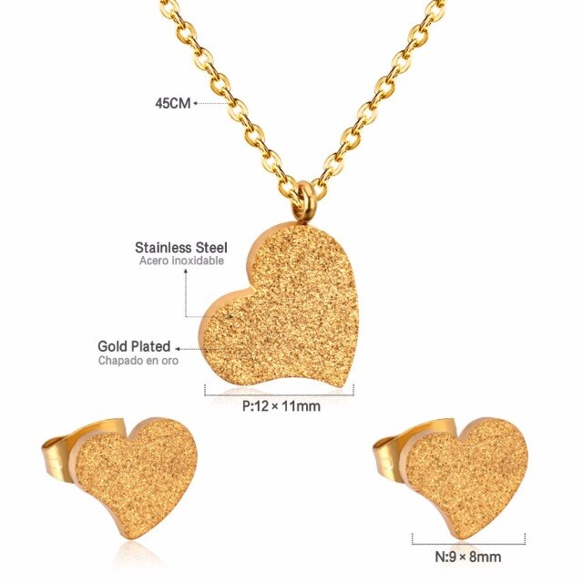 Heart Shaped Pendant CZ Necklace And Earrings Set