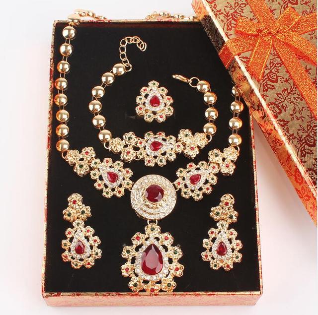 African Beads Party Gift Gold Color Crystal Necklace Earrings Sets