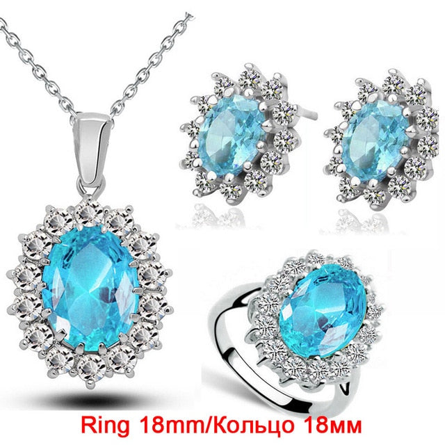 Fashion Blue Crystal Stone Wedding Jewelry Sets