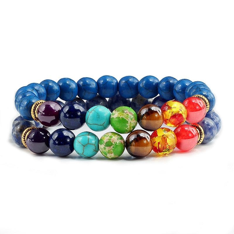 7 Chakra Black Natural Stone Beads Yoga Strand Bracelets