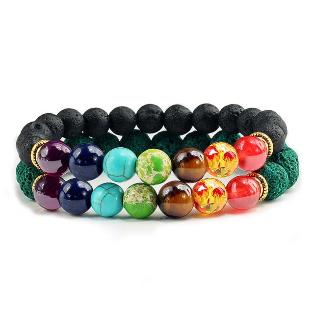 7 Chakra Black Natural Stone Beads Yoga Strand Bracelets