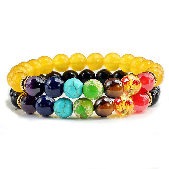 7 Chakra Black Natural Stone Beads Yoga Strand Bracelets