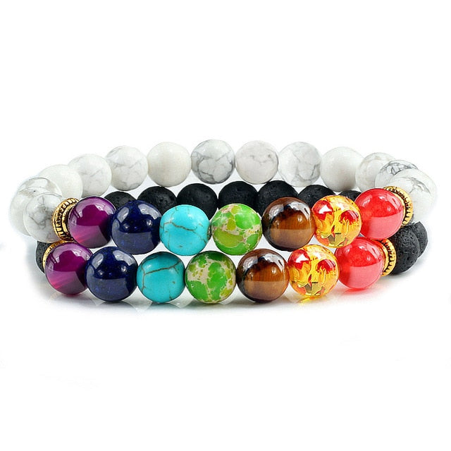 7 Chakra Black Natural Stone Beads Yoga Strand Bracelets