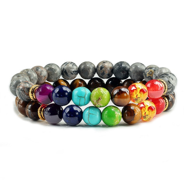7 Chakra Black Natural Stone Beads Yoga Strand Bracelets