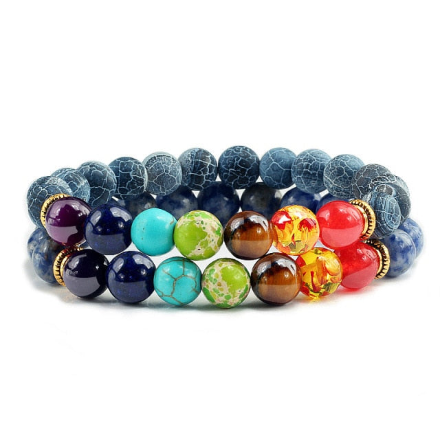 7 Chakra Black Natural Stone Beads Yoga Strand Bracelets