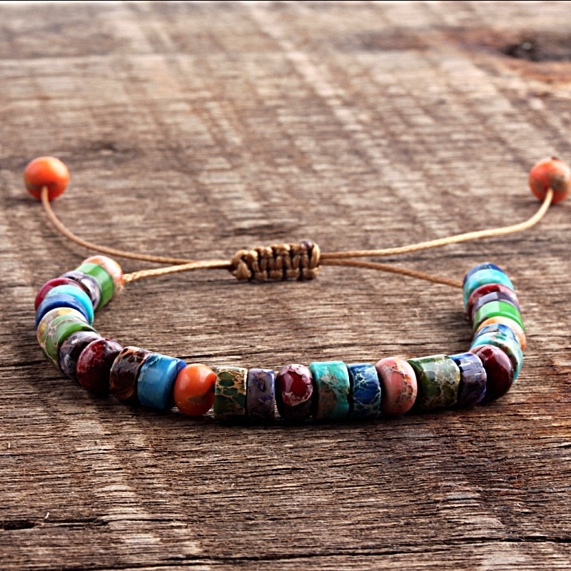 Natural Stone Chakra Bracelet Drum Beads Bracelets for Women/Men