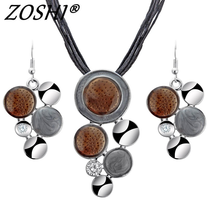 Geometry Circle Pendant Necklace Earring Sets