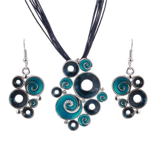 Geometry Circle Pendant Necklace Earring Sets