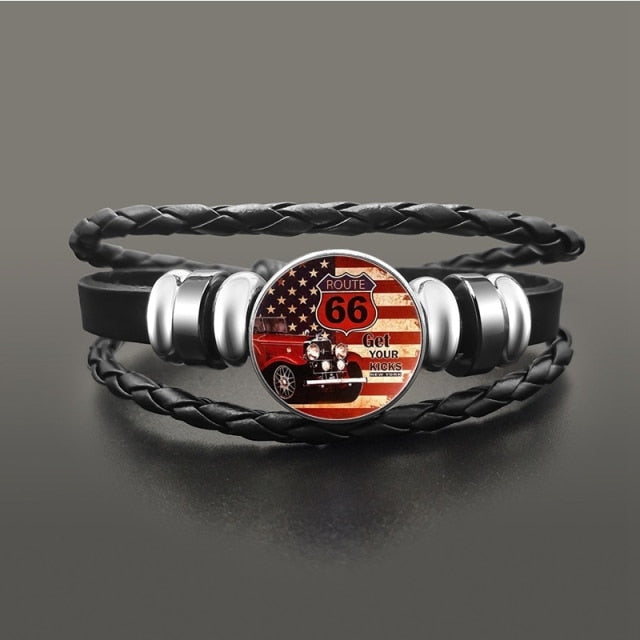 Punk Leather Glass Dome Cabochon Button Snap Bracelets