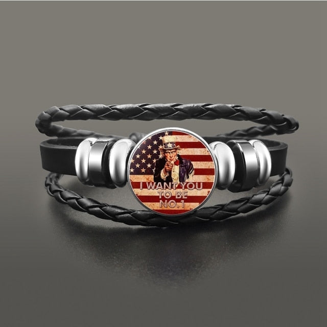Punk Leather Glass Dome Cabochon Button Snap Bracelets