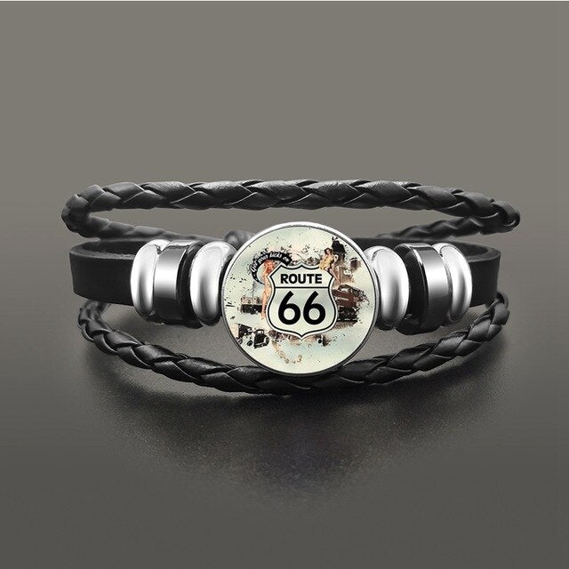 Punk Leather Glass Dome Cabochon Button Snap Bracelets