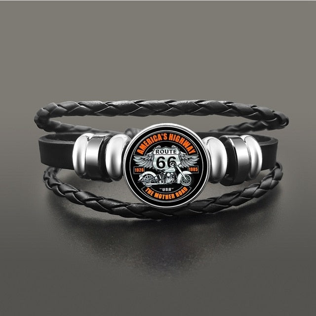Punk Leather Glass Dome Cabochon Button Snap Bracelets