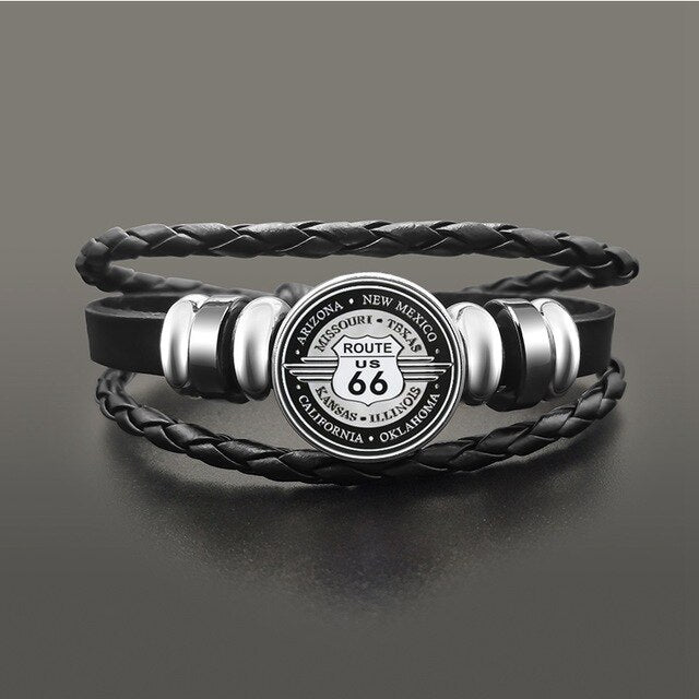 Punk Leather Glass Dome Cabochon Button Snap Bracelets