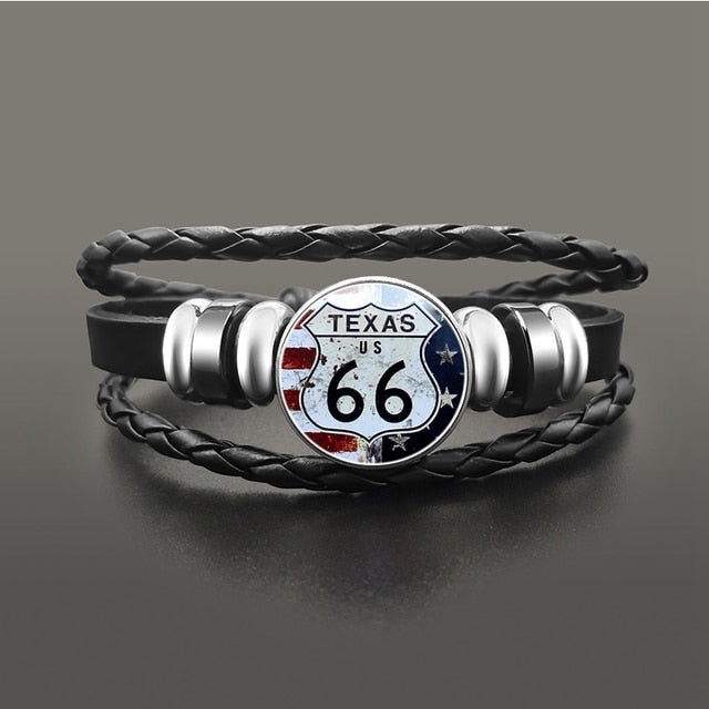 Punk Leather Glass Dome Cabochon Button Snap Bracelets