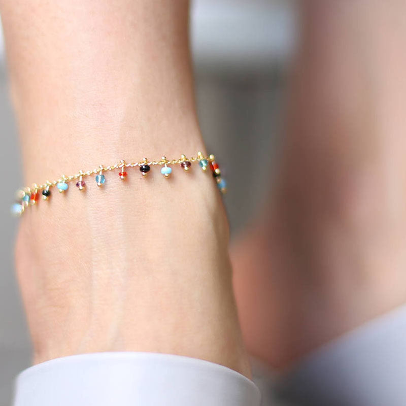 Fashion Trendy Foot Jewelry Colorful Crystal Rhinestone Drop Anklet