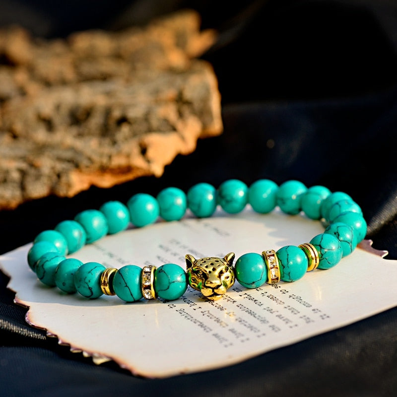 Trendy White Turquoises Stone Charm Bracelet Men