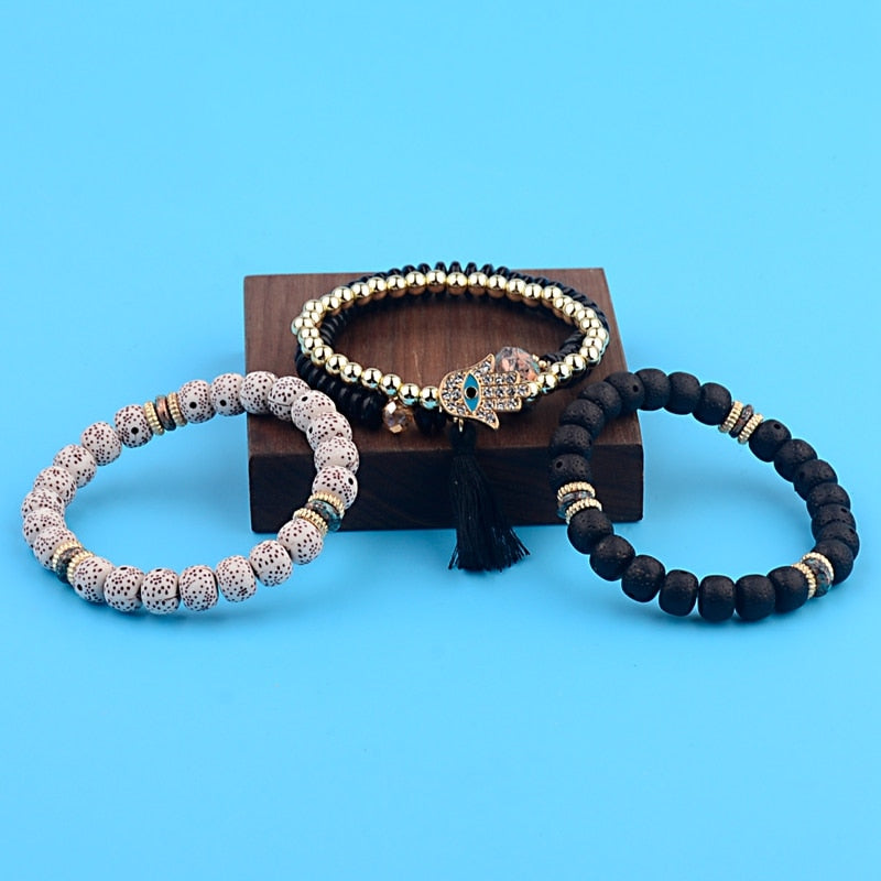 CZ Hand Natural Stone Beads Tassel Pendents Bracelets