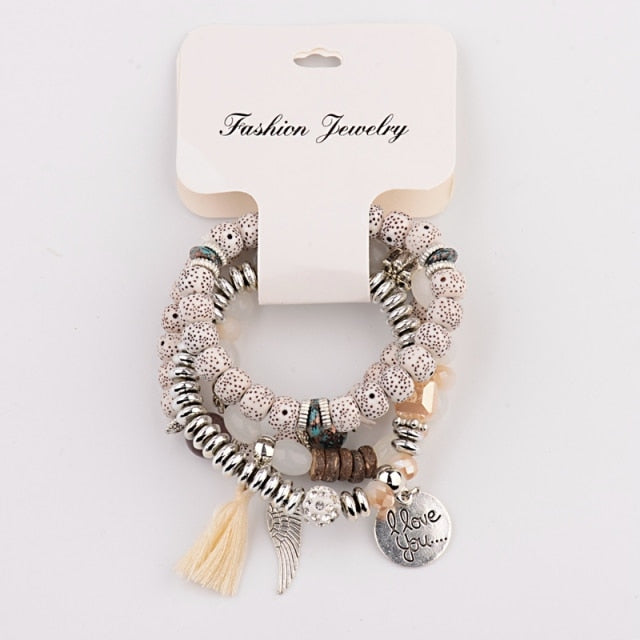CZ Hand Natural Stone Beads Tassel Pendents Bracelets