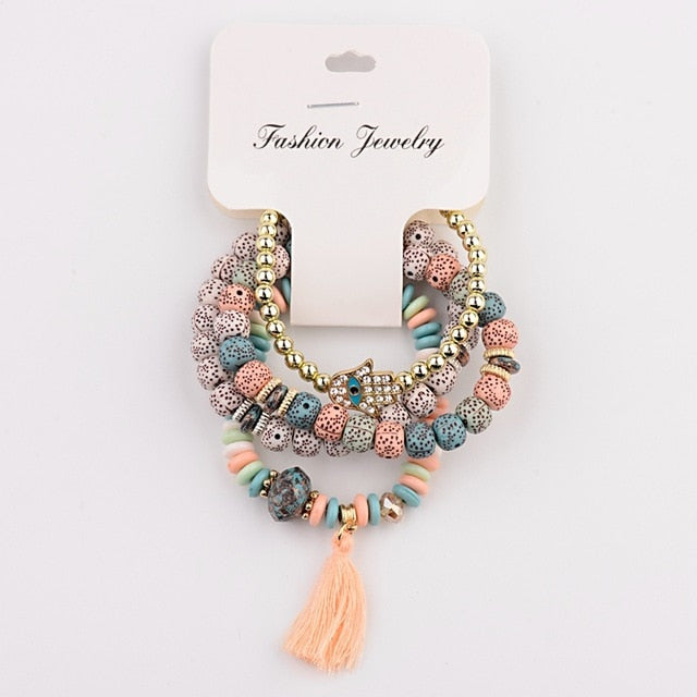 CZ Hand Natural Stone Beads Tassel Pendents Bracelets
