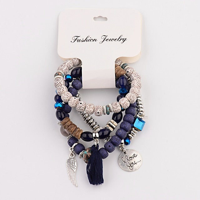 CZ Hand Natural Stone Beads Tassel Pendents Bracelets