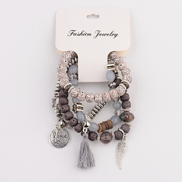 CZ Hand Natural Stone Beads Tassel Pendents Bracelets