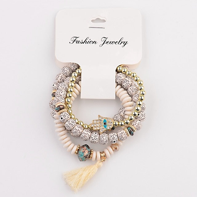CZ Hand Natural Stone Beads Tassel Pendents Bracelets