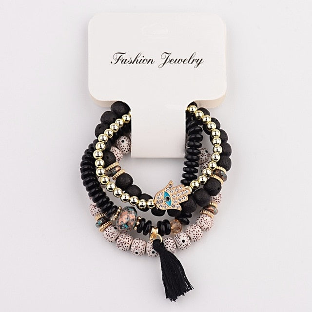 CZ Hand Natural Stone Beads Tassel Pendents Bracelets